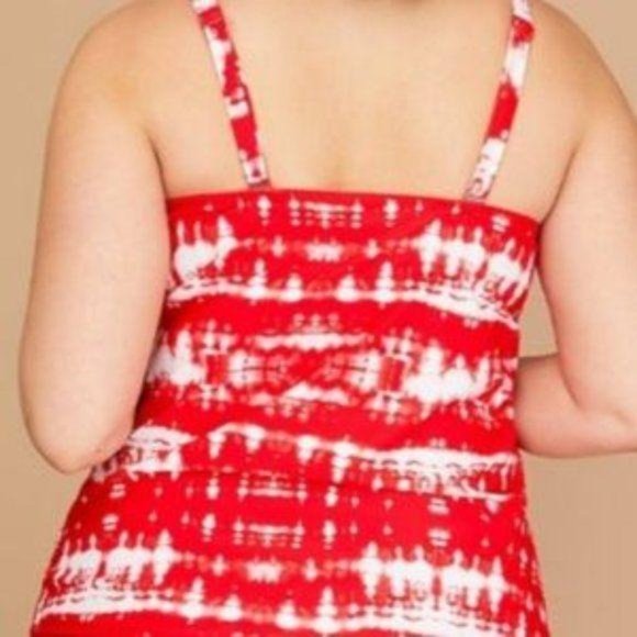 CACIQUE Tankini Top Swim Tie Dye Red White 40DDD - Picture 3 of 11